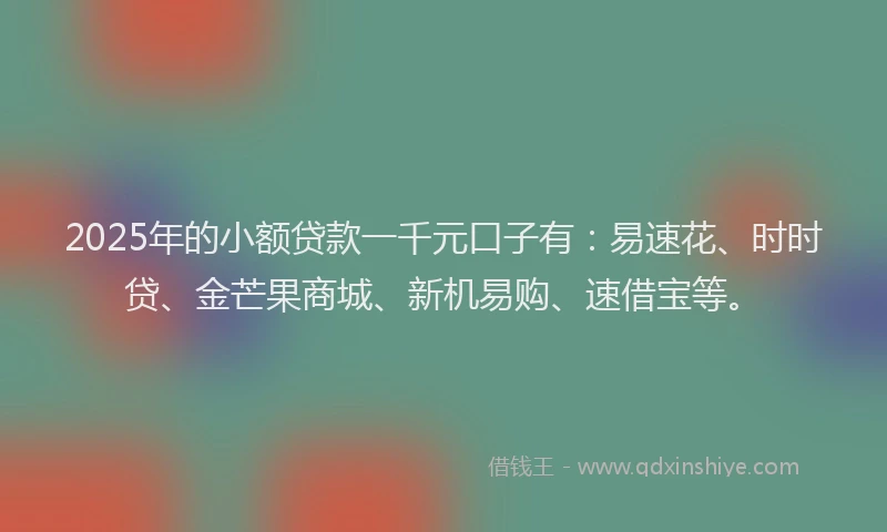 2025年的小额贷款一千元口子有：易速花、时时贷、金芒果商城、新机易购、速借宝等。