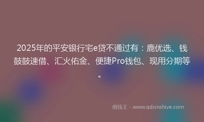 2025年的平安银行宅e贷不通过有：鹿优选、钱鼓鼓速借、汇火佑金、便捷Pro钱包、现用分期等。