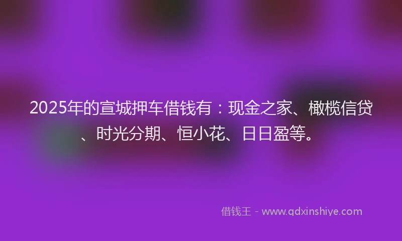 2025年的宣城押车借钱有：现金之家、橄榄信贷、时光分期、恒小花、日日盈等。