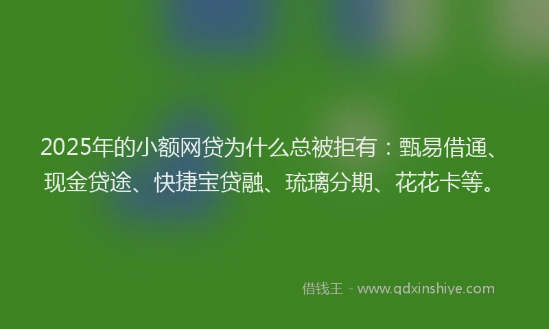 2025年的小额网贷为什么总被拒有：甄易借通、现金贷途、快捷宝贷融、琉璃分期、花花卡等。