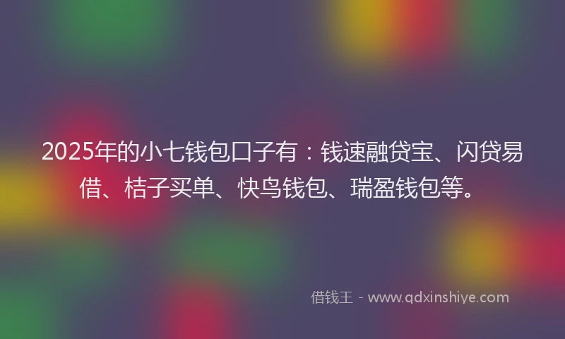 2025年的小七钱包口子有：钱速融贷宝、闪贷易借、桔子买单、快鸟钱包、瑞盈钱包等。
