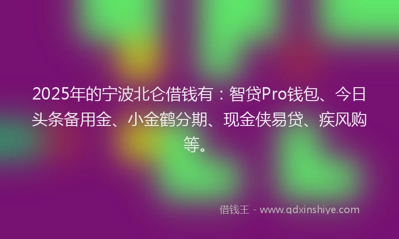 2025年的宁波北仑借钱有：智贷Pro钱包、今日头条备用金、小金鹤分期、现金侠易贷、疾风购等。