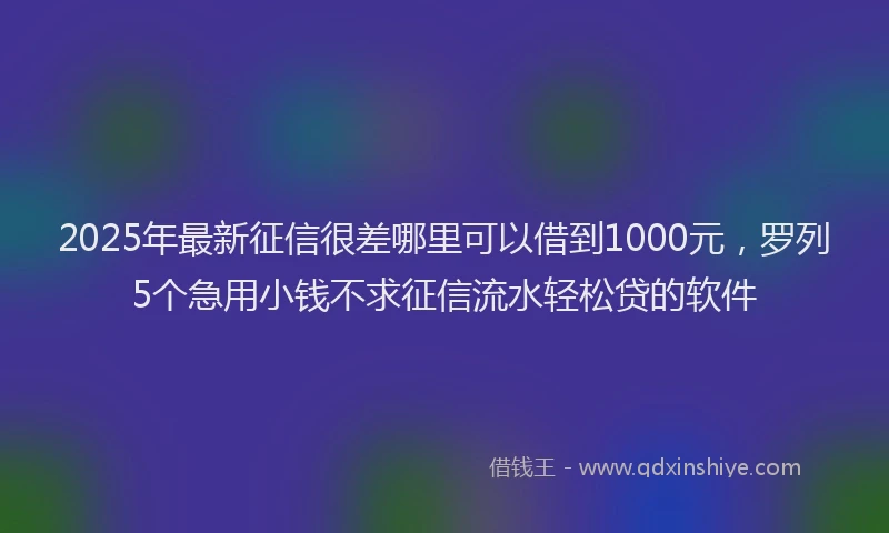 2025年最新征信很差哪里可以借到1000元，罗列5个急用小钱不求征信流水轻松贷的软件