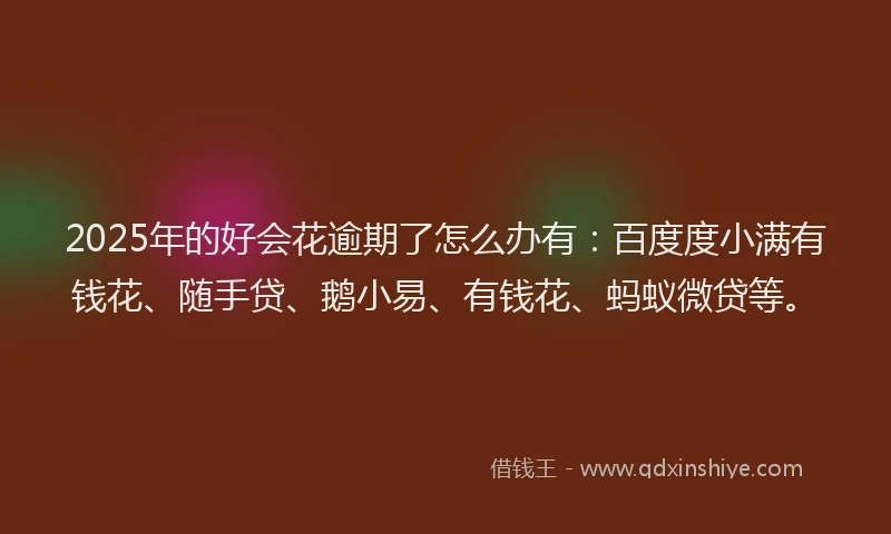 2025年的好会花逾期了怎么办有：百度度小满有钱花、随手贷、鹅小易、有钱花、蚂蚁微贷等。