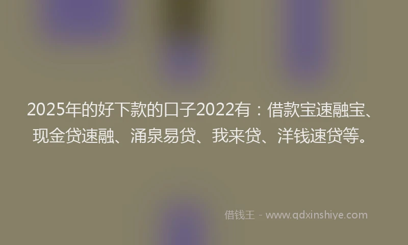 2025年的好下款的口子2022有：借款宝速融宝、现金贷速融、涌泉易贷、我来贷、洋钱速贷等。