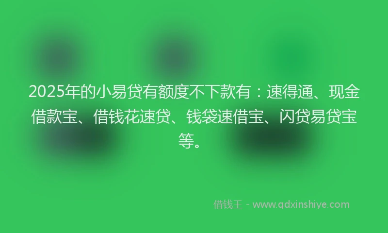 2025年的小易贷有额度不下款有：速得通、现金借款宝、借钱花速贷、钱袋速借宝、闪贷易贷宝等。