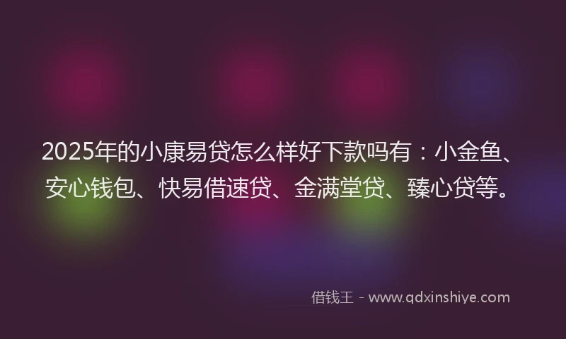 2025年的小康易贷怎么样好下款吗有：小金鱼、安心钱包、快易借速贷、金满堂贷、臻心贷等。