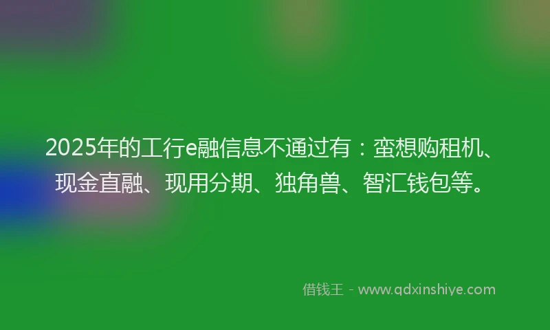 2025年的工行e融信息不通过有：蛮想购租机、现金直融、现用分期、独角兽、智汇钱包等。
