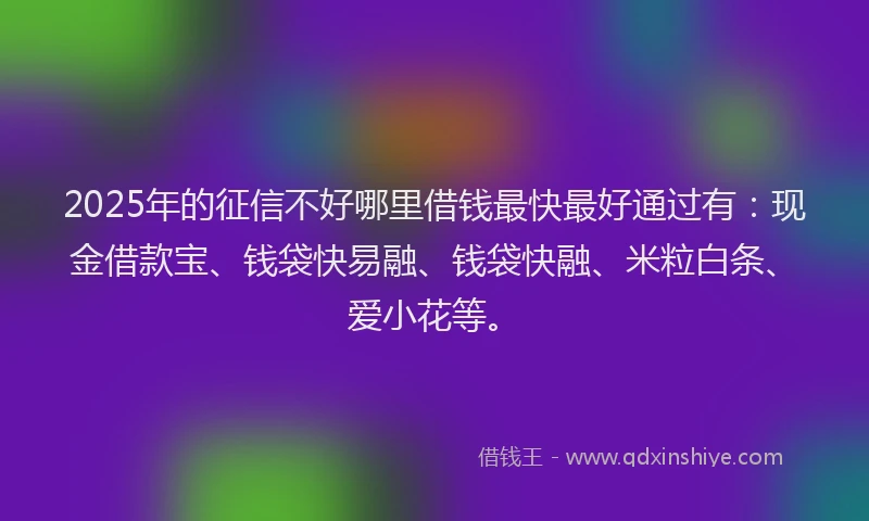 2025年的征信不好哪里借钱最快最好通过有：现金借款宝、钱袋快易融、钱袋快融、米粒白条、爱小花等。