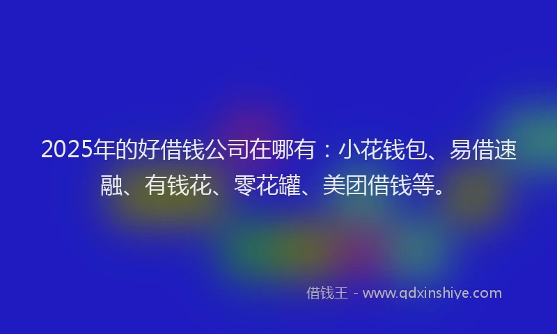 2025年的好借钱公司在哪有：小花钱包、易借速融、有钱花、零花罐、美团借钱等。