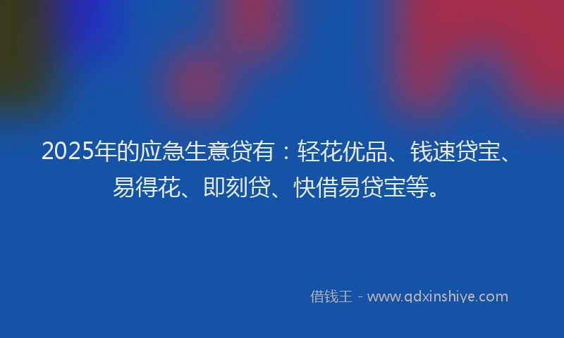 2025年的应急生意贷有：轻花优品、钱速贷宝、易得花、即刻贷、快借易贷宝等。