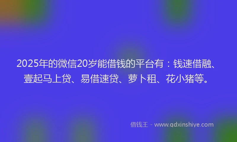 2025年的微信20岁能借钱的平台有：钱速借融、壹起马上贷、易借速贷、萝卜租、花小猪等。