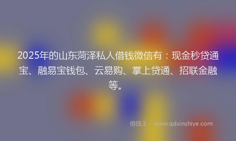 2025年的山东菏泽私人借钱微信有：现金秒贷通宝、融易宝钱包、云易购、掌上贷通、招联金融等。