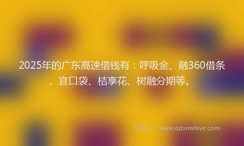 2025年的广东高速借钱有：呼吸金、融360借条、宜口袋、桔享花、树融分期等。