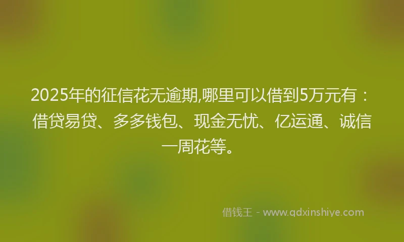 2025年的征信花无逾期,哪里可以借到5万元有：借贷易贷、多多钱包、现金无忧、亿运通、诚信一周花等。