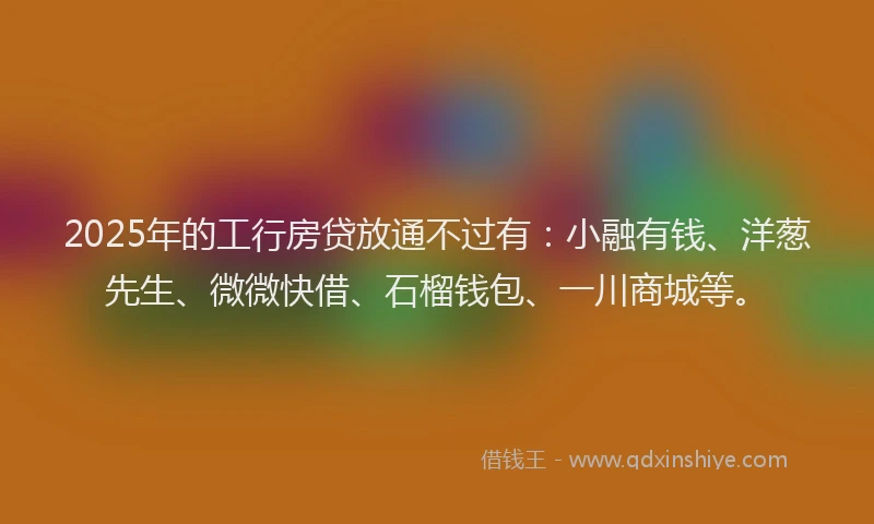 2025年的工行房贷放通不过有：小融有钱、洋葱先生、微微快借、石榴钱包、一川商城等。