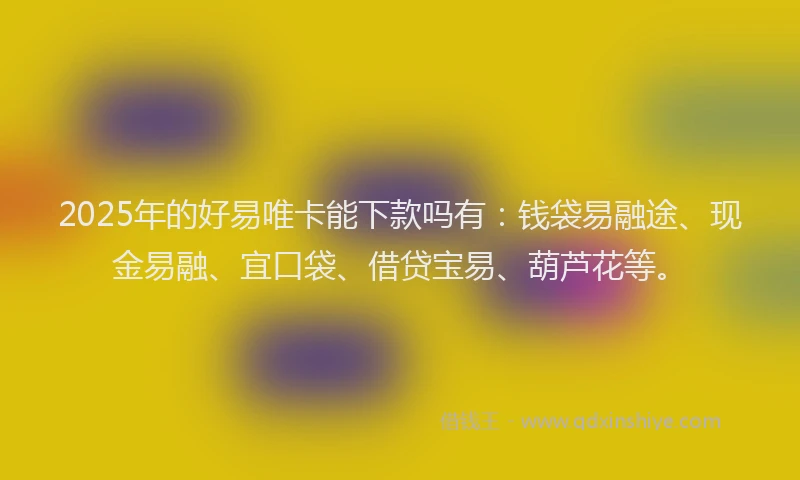 2025年的好易唯卡能下款吗有：钱袋易融途、现金易融、宜口袋、借贷宝易、葫芦花等。