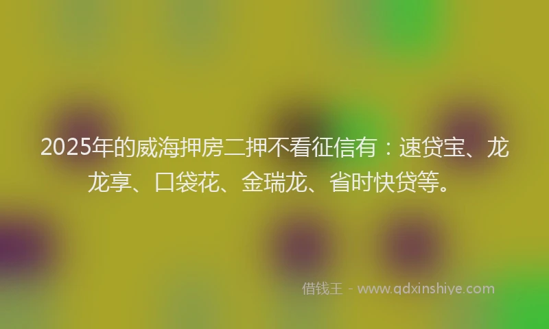 2025年的威海押房二押不看征信有：速贷宝、龙龙享、口袋花、金瑞龙、省时快贷等。