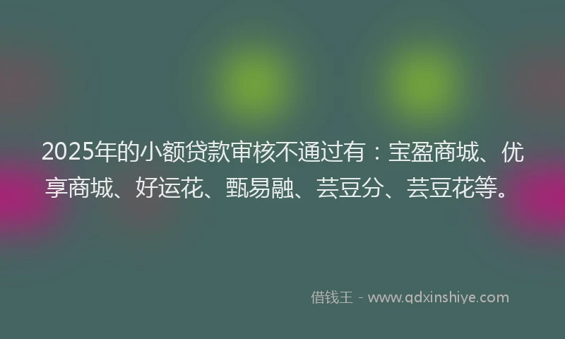 2025年的小额贷款审核不通过有：宝盈商城、优享商城、好运花、甄易融、芸豆分、芸豆花等。