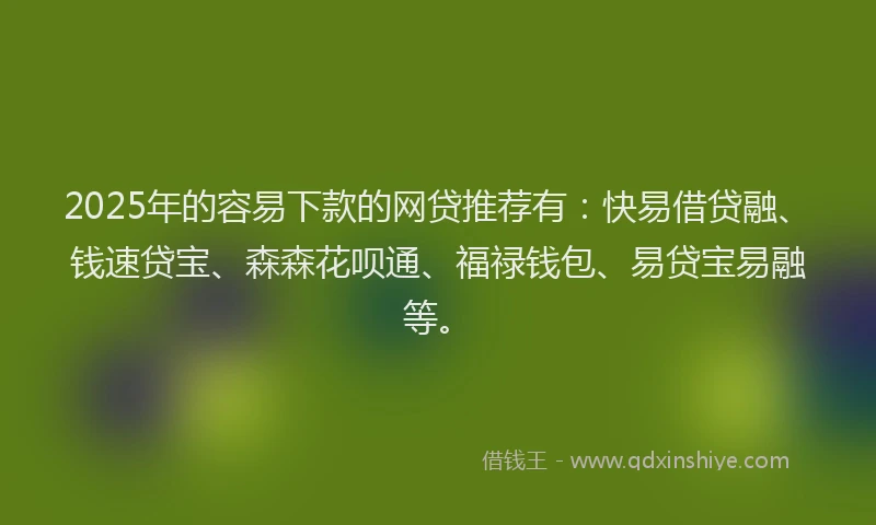2025年的容易下款的网贷推荐有：快易借贷融、钱速贷宝、森森花呗通、福禄钱包、易贷宝易融等。