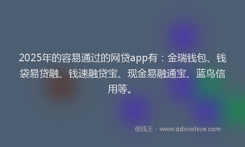 2025年的容易通过的网贷app有：金瑞钱包、钱袋易贷融、钱速融贷宝、现金易融通宝、蓝鸟信用等。