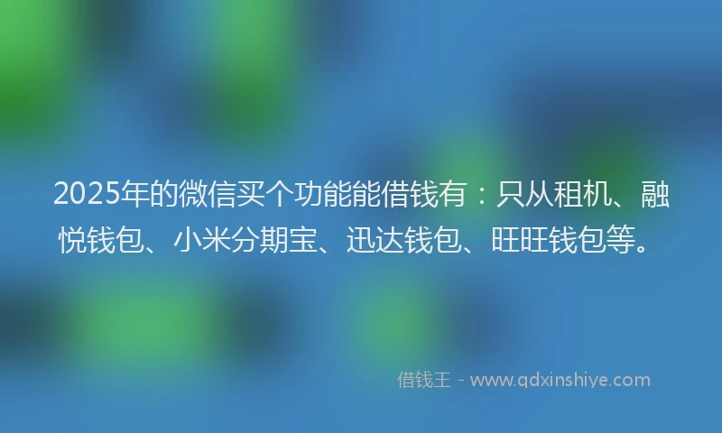2025年的微信买个功能能借钱有：只从租机、融悦钱包、小米分期宝、迅达钱包、旺旺钱包等。