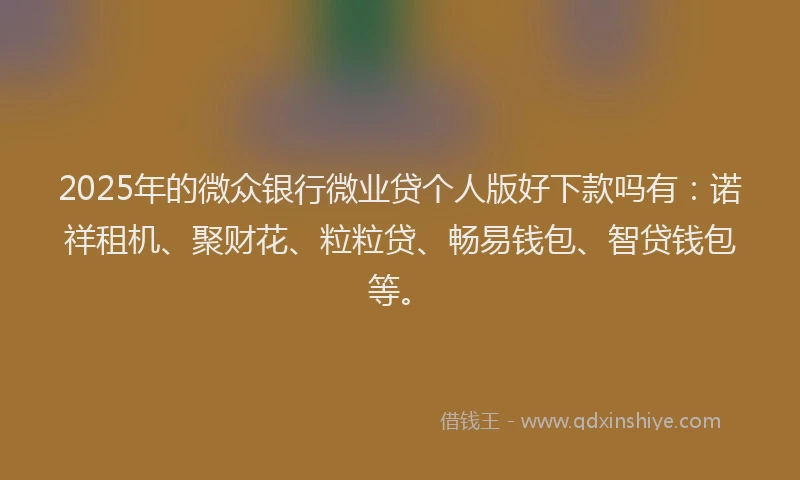 2025年的微众银行微业贷个人版好下款吗有：诺祥租机、聚财花、粒粒贷、畅易钱包、智贷钱包等。