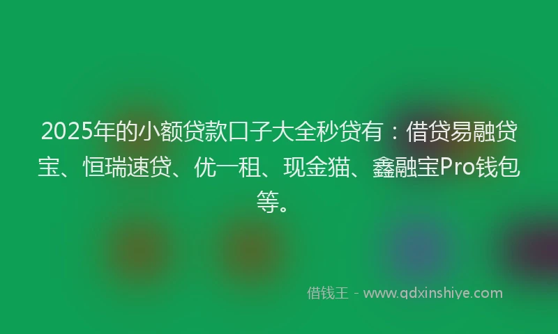 2025年的小额贷款口子大全秒贷有：借贷易融贷宝、恒瑞速贷、优一租、现金猫、鑫融宝Pro钱包等。