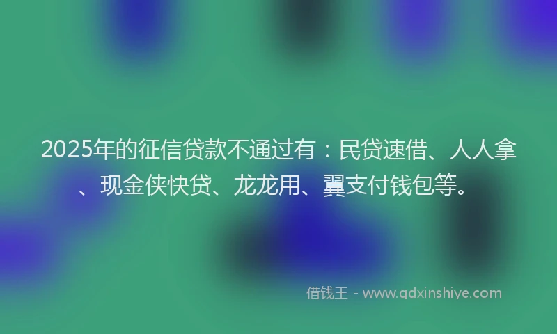 2025年的征信贷款不通过有：民贷速借、人人拿、现金侠快贷、龙龙用、翼支付钱包等。