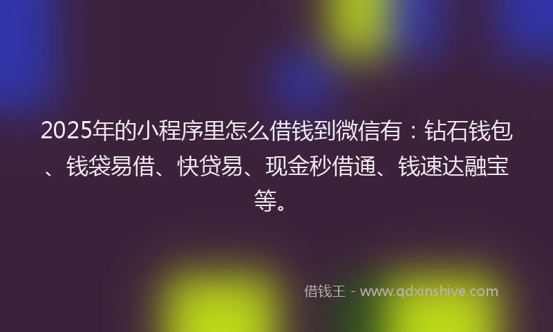 2025年的小程序里怎么借钱到微信有：钻石钱包、钱袋易借、快贷易、现金秒借通、钱速达融宝等。