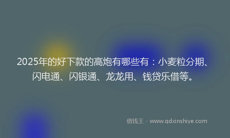 2025年的好下款的高炮有哪些有：小麦粒分期、闪电通、闪银通、龙龙用、钱贷乐借等。