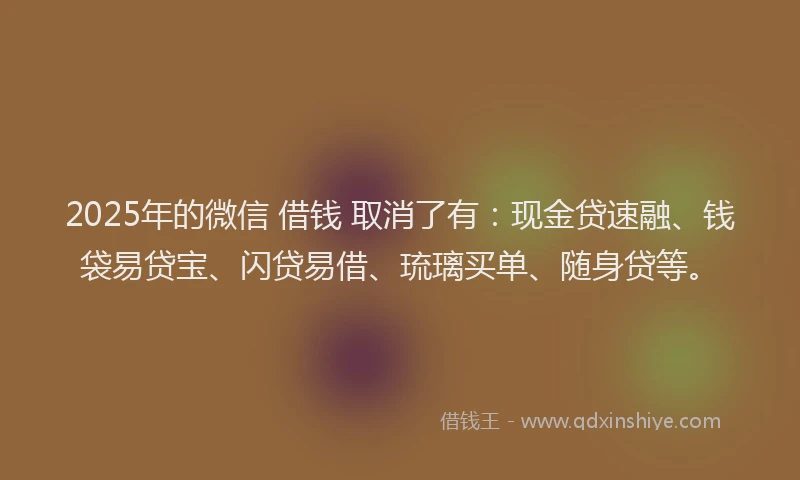 2025年的微信 借钱 取消了有：现金贷速融、钱袋易贷宝、闪贷易借、琉璃买单、随身贷等。
