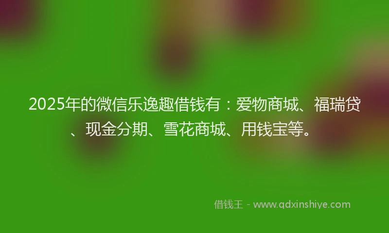 2025年的微信乐逸趣借钱有：爱物商城、福瑞贷、现金分期、雪花商城、用钱宝等。