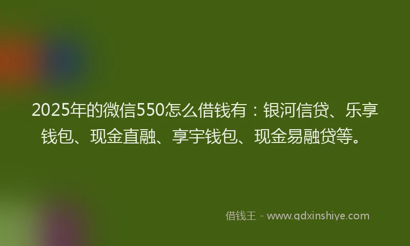 2025年的微信550怎么借钱有：银河信贷、乐享钱包、现金直融、享宇钱包、现金易融贷等。