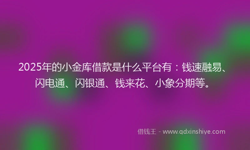 2025年的小金库借款是什么平台有：钱速融易、闪电通、闪银通、钱来花、小象分期等。