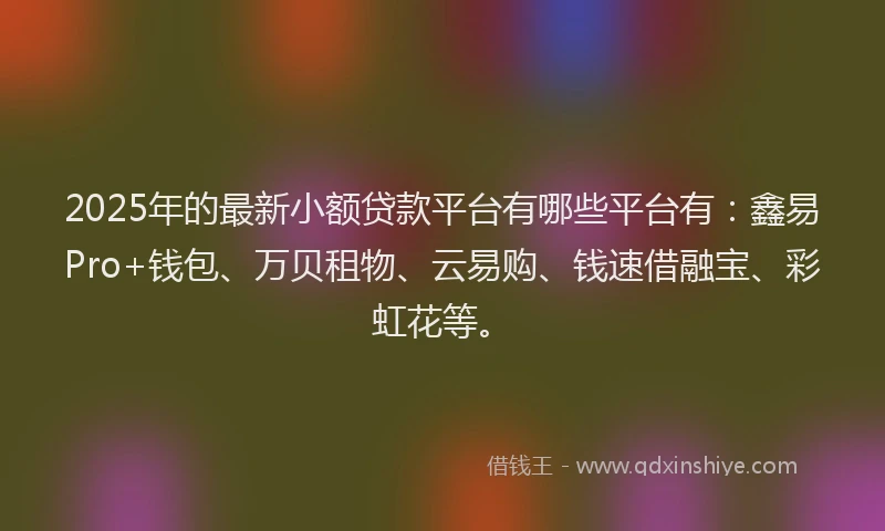 2025年的最新小额贷款平台有哪些平台有：鑫易Pro+钱包、万贝租物、云易购、钱速借融宝、彩虹花等。