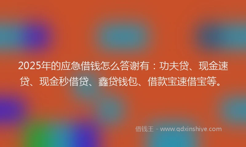 2025年的应急借钱怎么答谢有：功夫贷、现金速贷、现金秒借贷、鑫贷钱包、借款宝速借宝等。