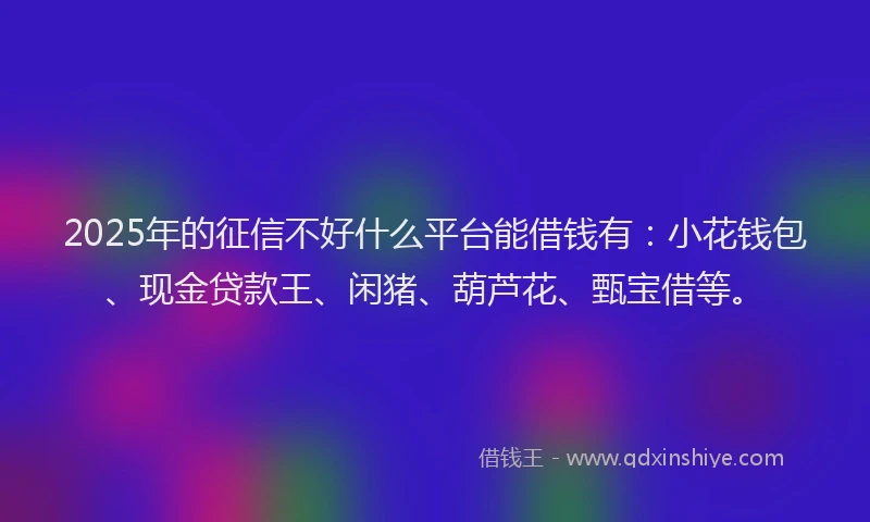 2025年的征信不好什么平台能借钱有：小花钱包、现金贷款王、闲猪、葫芦花、甄宝借等。