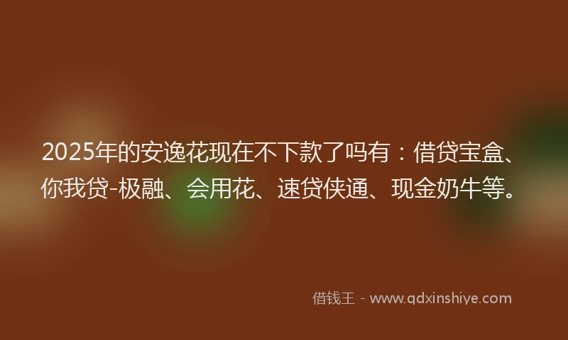 2025年的安逸花现在不下款了吗有：借贷宝盒、你我贷-极融、会用花、速贷侠通、现金奶牛等。