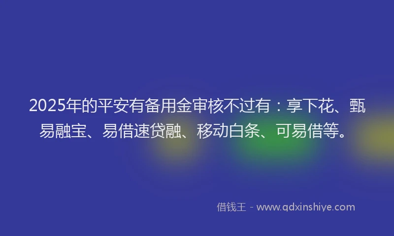 2025年的平安有备用金审核不过有：享下花、甄易融宝、易借速贷融、移动白条、可易借等。