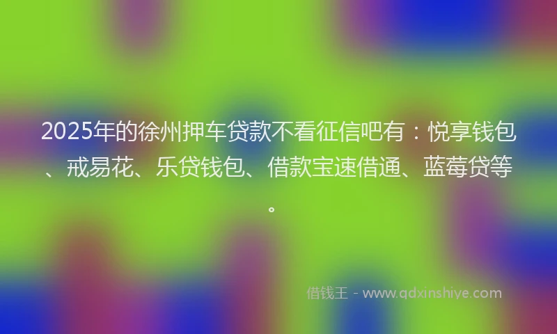2025年的徐州押车贷款不看征信吧有：悦享钱包、戒易花、乐贷钱包、借款宝速借通、蓝莓贷等。