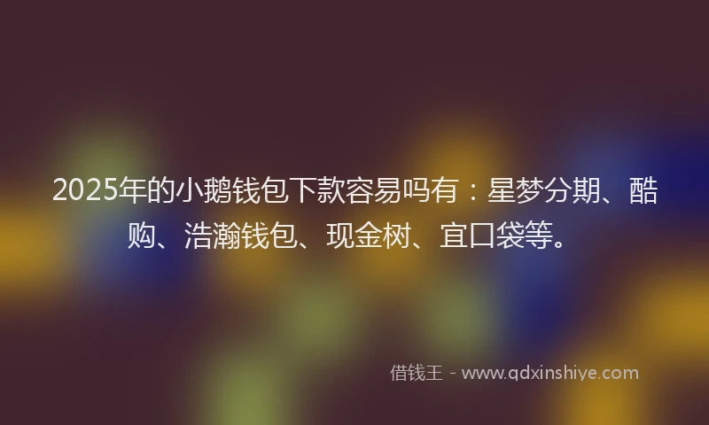 2025年的小鹅钱包下款容易吗有：星梦分期、酷购、浩瀚钱包、现金树、宜口袋等。