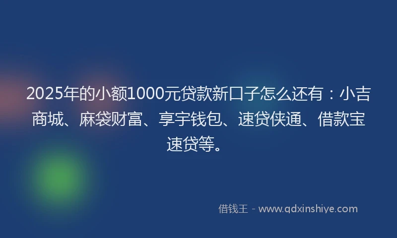 2025年的小额1000元贷款新口子怎么还有：小吉商城、麻袋财富、享宇钱包、速贷侠通、借款宝速贷等。