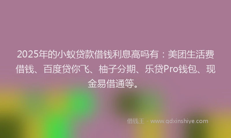 2025年的小蚁贷款借钱利息高吗有：美团生活费借钱、百度贷你飞、柚子分期、乐贷Pro钱包、现金易借通等。