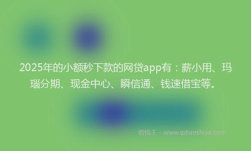 2025年的小额秒下款的网贷app有：薪小用、玛瑙分期、现金中心、瞬信通、钱速借宝等。