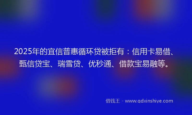 2025年的宜信普惠循环贷被拒有：信用卡易借、甄信贷宝、瑞雪贷、优秒通、借款宝易融等。
