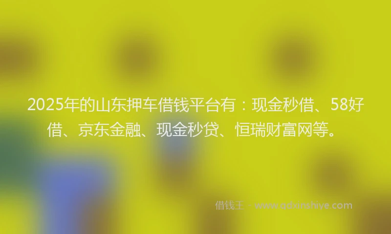 2025年的山东押车借钱平台有：现金秒借、58好借、京东金融、现金秒贷、恒瑞财富网等。