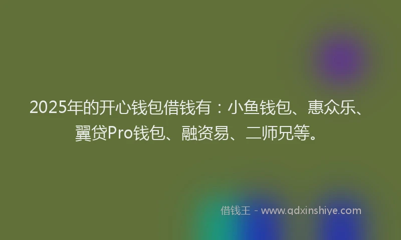 2025年的开心钱包借钱有：小鱼钱包、惠众乐、翼贷Pro钱包、融资易、二师兄等。