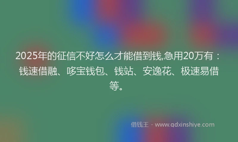 2025年的征信不好怎么才能借到钱,急用20万有：钱速借融、哆宝钱包、钱站、安逸花、极速易借等。