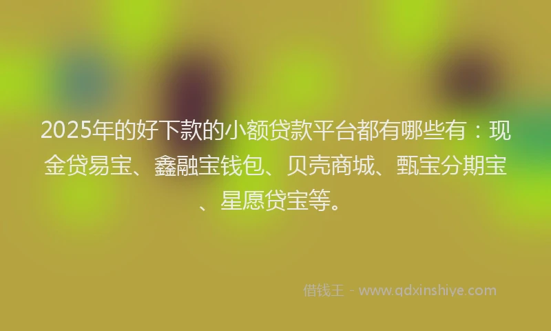 2025年的好下款的小额贷款平台都有哪些有：现金贷易宝、鑫融宝钱包、贝壳商城、甄宝分期宝、星愿贷宝等。